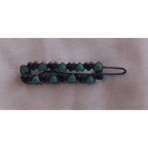 Vintage Heart-Shaped Barrette With Green & Black Beads